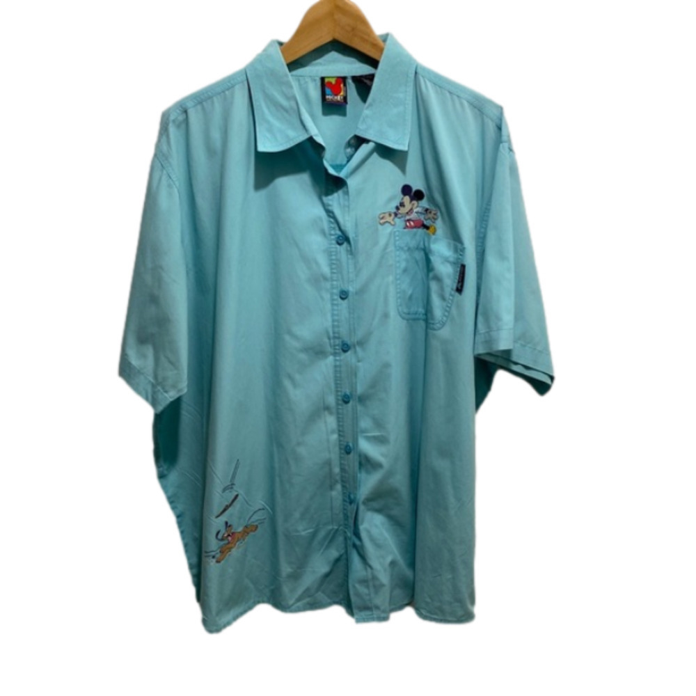 DISNEY Mickey Unlimited Vintage Blue Button Down Embroidered Shirt 22W/24W